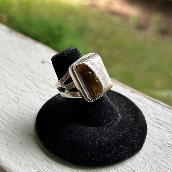 STERLING SILVER AGATE RING SIZE 7 AGATE 925 RING - Picture 1 of 6